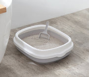 ネコ用トイレ スコップ付き 本体 容器 リターボックス 猫砂入れ 猫用具 ペット用品 飛び散り防止 カバー トイレ用シャベル トイレタリーグッズ トレータイプ 上下分離式 大きめ 広い ゆったり 取り外し 猫グッズ