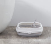 ネコ用トイレ スコップ付き 本体 容器 リターボックス 猫砂入れ 猫用具 ペット用品 飛び散り防止 カバー トイレ用シャベル トイレタリーグッズ トレータイプ 上下分離式 大きめ 広い ゆったり 取り外し 猫グッズ