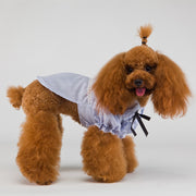 ペットウェア シャツ 犬服 猫服 洋服 ドッグウェア キャットウェア 前ボタン 襟付き リボン 袖あり パフスリーブ フリル ストライプ柄 カジュアル おしゃれ かわいい お散歩 お出かけ 普段使い ペット服 犬の服 ペット用品