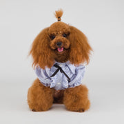 ペットウェア シャツ 犬服 猫服 洋服 ドッグウェア キャットウェア 前ボタン 襟付き リボン 袖あり パフスリーブ フリル ストライプ柄 カジュアル おしゃれ かわいい お散歩 お出かけ 普段使い ペット服 犬の服 ペット用品