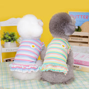 ドッグウェア ペットウェア 犬用 猫用 トップス ノースリーブ プルオーバー リブ フリル ひらひら ボーダー アップリケ 花 フラワー かわいい おしゃれ