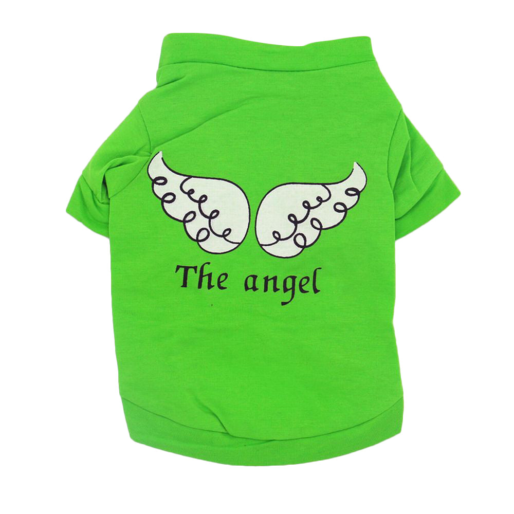 Tシャツ 犬服 ドッグウェア ドッグウエア プリントTシャツ 袖あり 袖 羽 羽根 天使の羽 天使 Angel エンジェル 英字 薄手 ペット服 犬用 ペット用 犬 いぬ ドッグ 小型犬 春 夏 秋 可愛い かわいい オシャレ おしゃれ シンプル ブルー グリーン