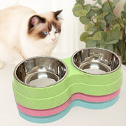 ペット用食器 フードボウル ステンレス製 ダブルボウル 2個 犬用 猫用 イヌ ネコ ペット用品 お食事グッズ お皿 えさ入れ 水入れ 水受け かわいい シンプル 便利