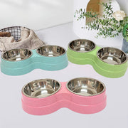 ペット用食器 フードボウル ステンレス製 ダブルボウル 2個 犬用 猫用 イヌ ネコ ペット用品 お食事グッズ お皿 えさ入れ 水入れ 水受け かわいい シンプル 便利