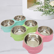 ペット用食器 フードボウル ステンレス製 ダブルボウル 2個 犬用 猫用 イヌ ネコ ペット用品 お食事グッズ お皿 えさ入れ 水入れ 水受け かわいい シンプル 便利
