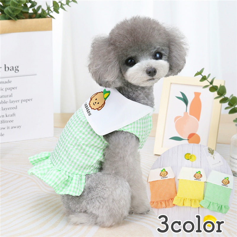 ペットウェア ワンピース 犬用 猫用 洋服 ドッグウェア キャットウェア 袖なし 襟付き 英字ロゴ イラスト プリント チェック柄 格子柄 フリル おしゃれ かわいい お散歩 お出かけ 普段使い ペット服 犬の服 猫の服