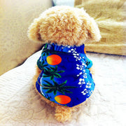 ドッグウェア アロハシャツ 犬服 犬用 犬 ドッグ ペット用品 カラフル 花柄 ハイビスカス ヤシの木 夕日 夏 ブルー ホワイト イエロー お出かけ お散歩