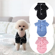 ペットウェア パジャマ 犬用 犬の服 ペット用品 ドッグウェア 小型犬 ルームウェア トップス シャツ 無地 ドット柄 袖あり 襟付き 前ボタン かわいい