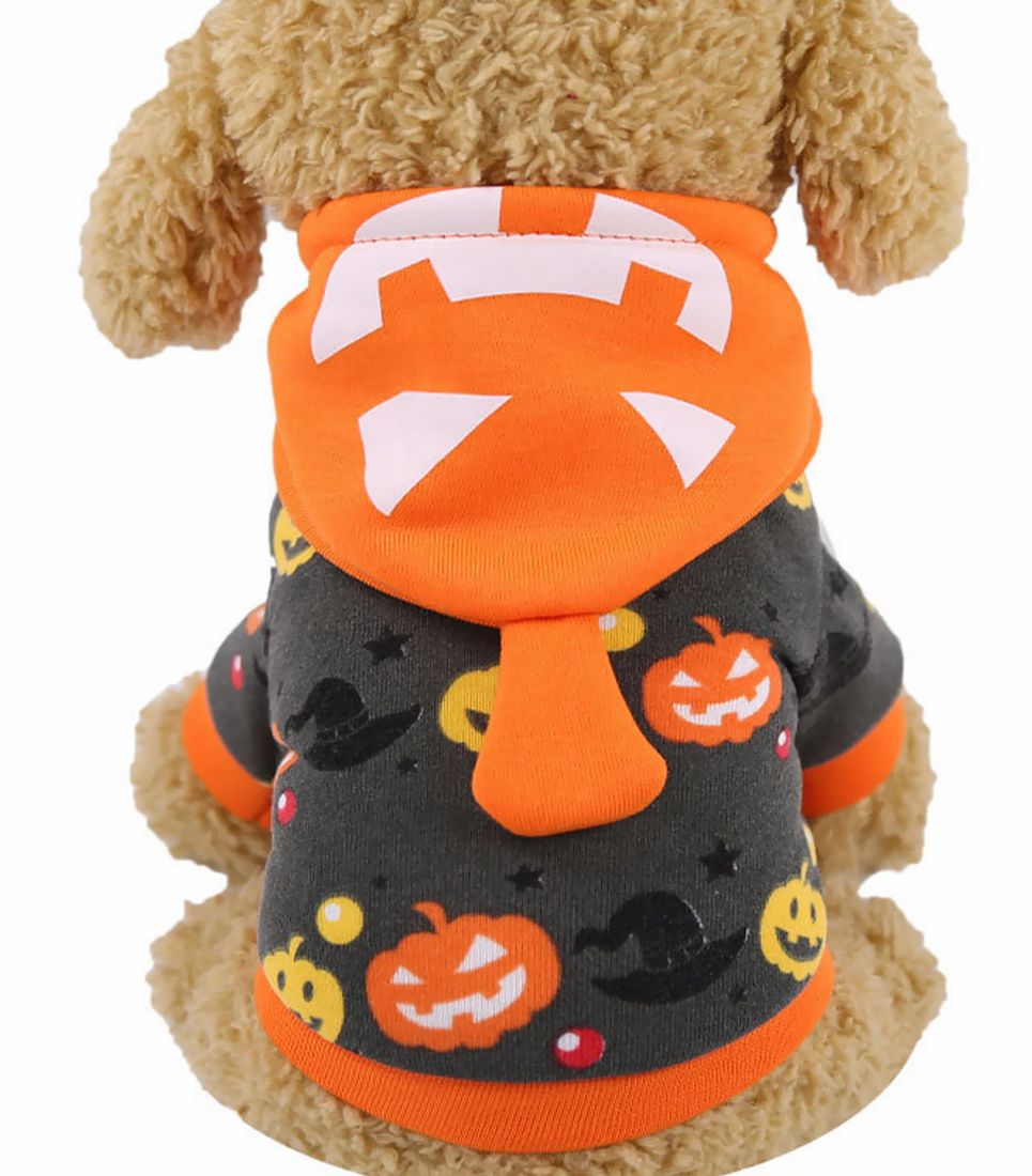 ドッグウェア 犬服 長袖パーカー ハロウィン コスプレ衣装 仮装 かぼちゃ 可愛い ペット 猫 洋服 防寒 暖かい 秋冬 フード付き