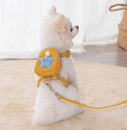 ハーネス リード 2点セット 犬用 ペットグッズ 胴輪 散歩紐 牽引紐 平紐 ワンタッチバックル 無地 星 スター 英字 ロゴ リュック カバン付き 長さ調節可能 犬用品 犬グッズ 小型犬 中型犬 ドッグ イヌ ネコ 猫 おしゃれ おでかけ お散歩 外遊び アウトドア 公園 外出 S M ピンク ブルー 青 イエロー 黄 グレー 灰 DOG わんちゃん