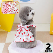 ドッグウェア 犬服 ワンピース ペット 猫 女の子 洋服 ドレス ノースリーブ フレア フリル リボン イチゴ柄 薄手 春夏 可愛い