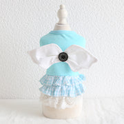 ドッグウェア ワンピース 犬服 猫服 洋服 ペット用品 ノースリーブ カットソー ティアードフリル レース チェック リボン おしゃれ かわいい 天使の羽根風 お出かけ お散歩 カジュアル デイリー イヌ いぬ ネコ ねこ キャットウェア