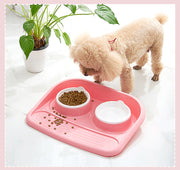 ペット用食器 フードボウル ウォーターボウル 2個セット ダブル 犬用 猫用 ペット用品 お食事グッズ エサ入れ 水入れ 台 お盆 トレイ付き えさ置き 水飲み容器 餌 2カップ 2皿 2in1 イヌ いぬ ネコ ねこ キャット