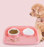ペット用食器 フードボウル ウォーターボウル 2個セット ダブル 犬用 猫用 ペット用品 お食事グッズ エサ入れ 水入れ 台 お盆 トレイ付き えさ置き 水飲み容器 餌 2カップ 2皿 2in1 イヌ いぬ ネコ ねこ キャット
