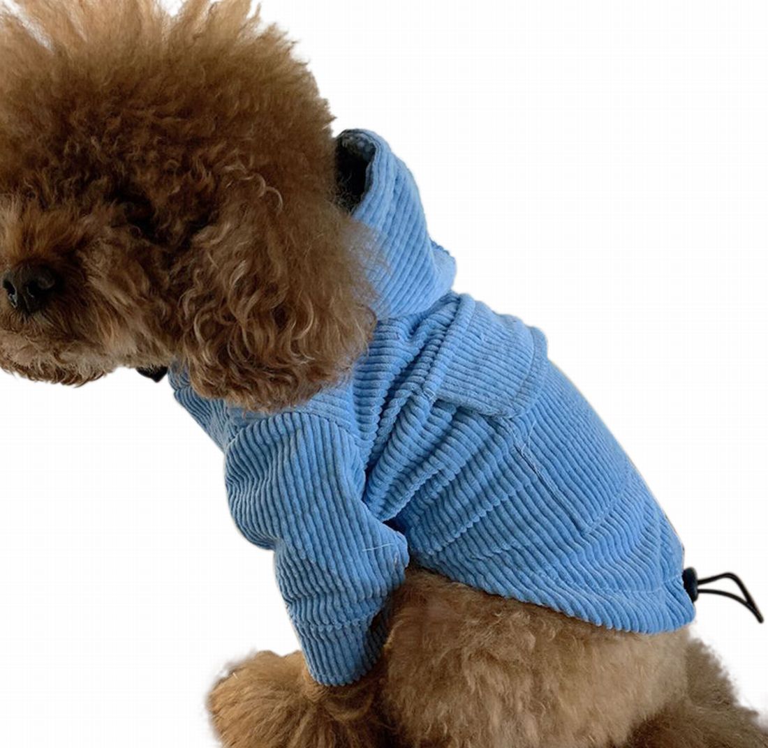 犬用パーカー ペットウェア ペット服 ドッグウェア ペットとお揃い ペアルック 小型犬 中型犬 トップス 袖あり フード付き ポケット付き コーデュロイ 無地 ブルー レッド シンプル かわいい キュート お散歩 おでかけ