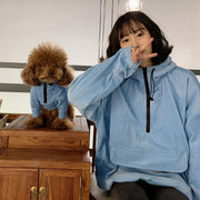 犬用パーカー ペットウェア ペット服 ドッグウェア ペットとお揃い ペアルック 小型犬 中型犬 トップス 袖あり フード付き ポケット付き コーデュロイ 無地 ブルー レッド シンプル かわいい キュート お散歩 おでかけ