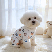 ペットウェア ドッグウェア ツナギ カバーオール 犬 いぬ ペット ワンちゃん わんちゃん 洋服 半袖 クマ柄 Dカン付き おしゃれ 小型犬 中型犬 薄手 通気性 部屋着 お散歩 紫外線対策 お出掛け 春 夏 秋 パジャマ