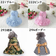 ペットウェア ドッグウェア ワンピース 袖なし リボン付き キャットウェア ペット用品 犬の服 猫の服 前開き プルオーバー チェック柄 迷彩柄 可愛い おしゃれ お出掛け 散歩 犬服 猫服 ペットグッズ XS S M L
