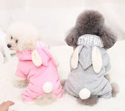 ドッグウエア ペットウエア カバーオール つなぎ 犬の服 犬服 猫服 長袖 長ズボン 裏ボア あったか 防寒 スナップボタン うさ耳 しっぽ ロングパンツ 前開き うさぎ フード付き カジュアル かわいい おしゃれ 犬用 小型犬 中型犬 秋 冬 ペット用品 お出かけ お散歩 ペットグッズ ワンちゃん グレー ピンク XS S M Ｌ XL