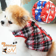 ドッグウェア ベスト 背中開き 犬用 小型犬 犬服 アウター ペットウェア ペット用品 ダウン風 防寒 あたたかい チャック付き Dカン付き おでかけ おしゃれ チェック ドット