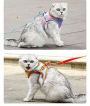猫用ハーネス ペットウエア キャットウェア ベスト リード付き ピンク ブルー オレンジ 散歩用品 かわいい カラフル 光る