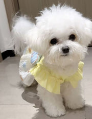 ドッグウェア 犬服 ワンピース ペット 猫 女の子 洋服 ノースリーブ 春 夏 秋 日よけ 紫外線対策 フレア フリル ポシェット ハート 薄手 春夏 かわいい