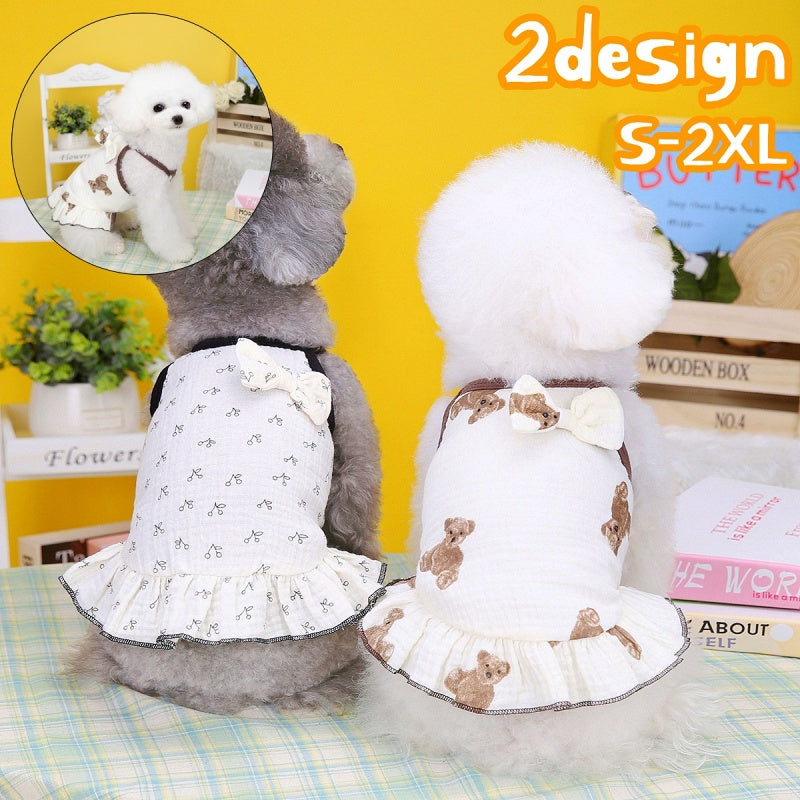 ペットウェア ワンピース 犬服 猫服 洋服 ドッグウェア キャットウェア プルオーバー フレア 袖なし クマ サクランボ チェリー カジュアル お洒落 可愛い ペット用品