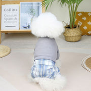 ペットウェア カバーオール ロンパース ワンピース ドッキング 犬服 洋服 ドッグウェア つなぎ プルオーバー ニット リブ チェック柄 袖あり カジュアル お洒落 可愛い ペット服 犬の服