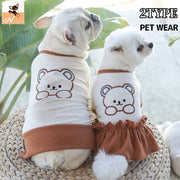 ペットウェア ドッグウエア Tシャツ カットソー ワンピース 犬服 洋服 犬 猫 ワッフル生地 くま かわいい プルオーバー キャットウェア ドッグウェア