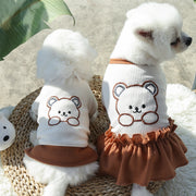 ペットウェア ドッグウエア Tシャツ カットソー ワンピース 犬服 洋服 犬 猫 ワッフル生地 くま かわいい プルオーバー キャットウェア ドッグウェア