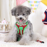 ハーネス リード 犬用 2点セット ペット用品 小型犬 ドッググッズ 牽引ヒモ カジュアル ロゴ おしゃれ お散歩 お出掛け わんちゃん