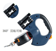 伸縮リード ダブルリード 2頭引き 電池式LEDライト付き ゴミ袋ケース付 犬 猫 ペット用品 3m 夜間 夜道 反射 自動巻き取り 事故防止 安全対策 ごみ袋収納 ワンタッチロック お散歩紐 リーシュ 引きひも ツインリード 多頭飼い いぬ イヌ DOG ワンちゃん ねこ ネコ キャット CAT 公園