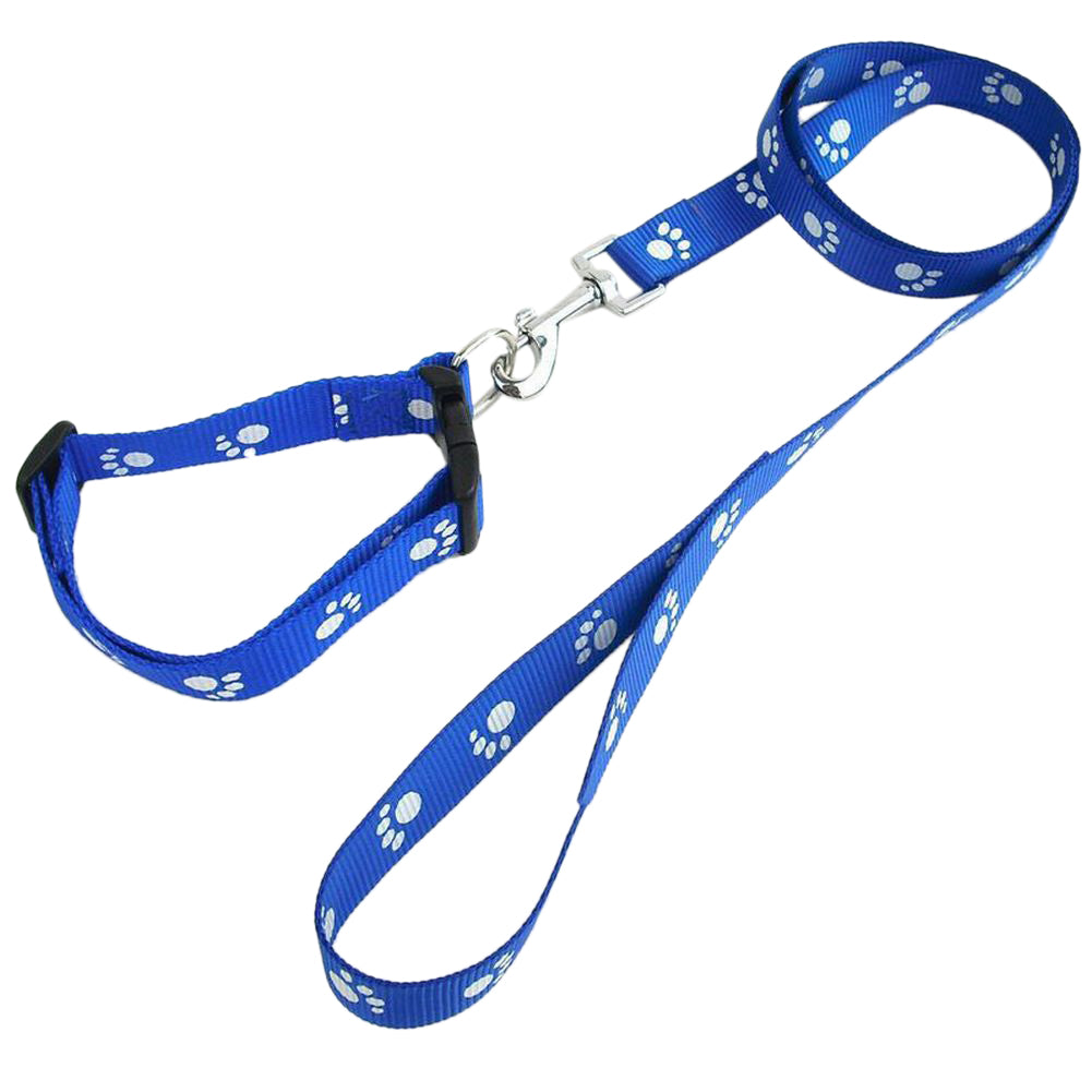 首輪リード ハーネスリード 2点セット ペット用品 ペットグッズ 犬用 イヌ ドッグ 猫用 小型犬 足跡柄 おしゃれ かわいい お散歩 お出かけ ナイロン