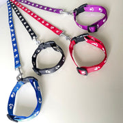 首輪リード ハーネスリード 2点セット ペット用品 ペットグッズ 犬用 イヌ ドッグ 猫用 小型犬 足跡柄 おしゃれ かわいい お散歩 お出かけ ナイロン