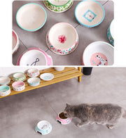 ペット用食器 セラミック 陶器 犬用 猫用 ペット用品 フードボール エサ皿 餌入れ 円形 イラスト ロゴ 可愛い ピンク グリーン ブルー