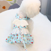 ペットウェア ワンピース リード付き 2点セット ドッグウェア 犬服 洋服 Dカン付き 袖なし 天使の羽 レース フリル いちご フラワー 犬の服 かわいい おしゃれ