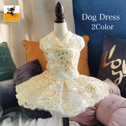 ペットドレス ドッグウエア ペット服 ペットウエア ノースリーブ カシュクール Vネック レース チュール スパンコール 刺繍 犬 愛犬 DOG 犬服 ペット用品 華やか お出掛け 可愛い かわいい ゴールド シルバー