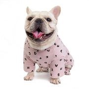 ペットウェア パジャマ カバーオール 犬服 洋服 ドッグウェア フレンチブルドッグ つなぎ ロンパース 袖あり プルオーバー フレブル 犬用 アルファベット ロゴ 総柄 カジュアル おしゃれ かわいい お散歩 お出かけ 普段使い ペット服 犬の服