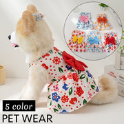 ペットウェア ワンピース 犬服 猫服 洋服 ドッグウェア キャットウェア 袖なし リボン 前開き ボタン 花柄 フラワー お洒落 可愛い ペット服