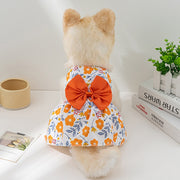 ペットウェア ワンピース 犬服 猫服 洋服 ドッグウェア キャットウェア 袖なし リボン 前開き ボタン 花柄 フラワー お洒落 可愛い ペット服
