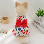 ペットウェア ワンピース 犬服 猫服 洋服 ドッグウェア キャットウェア 袖なし リボン 前開き ボタン 花柄 フラワー お洒落 可愛い ペット服