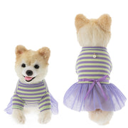 ペットウェア ドッグウェア ワンピース プルオーバー 犬用 犬服 猫用 猫服 小型犬 中型犬 ペット服 フレア スカート 袖あり リボン ボーダー柄 パール調 かわいい おしゃれ キャットウェア 春 秋 夏 冬 チュールスカート イヌ ネコ