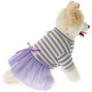 ペットウェア ドッグウェア ワンピース プルオーバー 犬用 犬服 猫用 猫服 小型犬 中型犬 ペット服 フレア スカート 袖あり リボン ボーダー柄 パール調 かわいい おしゃれ キャットウェア 春 秋 夏 冬 チュールスカート イヌ ネコ