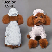ペットウェア ドックウェア パジャマ ロンパース ルームウエア 帽子 2点セット 犬服 犬の服 ペット用品 袖あり ボタン ロゴ 熊 クマ かわいい おしゃれ