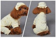 ペットウェア ドックウェア パジャマ ロンパース ルームウエア 帽子 2点セット 犬服 犬の服 ペット用品 袖あり ボタン ロゴ 熊 クマ かわいい おしゃれ
