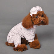 ペットウェア ドックウェア パジャマ ロンパース ルームウエア 帽子 2点セット 犬服 犬の服 ペット用品 袖あり ボタン ロゴ 熊 クマ かわいい おしゃれ