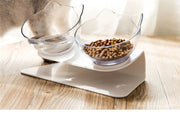 フードボウル ダブルボウル 猫用食器 犬用食器 台付き スタンド付き ペット用食器 ウォーターボウル 給餌 給水 餌皿 エサ入れ 水入れ 角度付き 食べやすい 斜め 取り外し可 ネコ型 キュート かわいい クリアカラー ペット用品 ペットグッズ イヌ ネコ