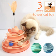 猫のおもちゃ タワー型 ボール 猫じゃらし ぐるぐる回る クルクル 回転 4段タワー ストレス解消 キャットトイ フェイクフェザー ネコ用品 ペットグッズ ねこちゃん 愛猫