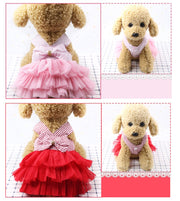 ドッグウェア ペットウェア ワンピース 犬服 猫服 小型犬 キャットウェア 前ボタン チュールスカート チュチュ リボン ストライプ しましま ラインストーン ノースリーブ 袖なし デニム ティアードワンピ フェイクパール キュート ふんわり かわいい ガーリー おしゃれ 上品 お出かけ お呼ばれ お散歩 記念撮影 ピンク 白 赤 青 黄色