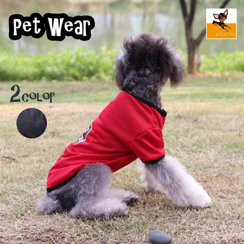 ペットウェア ドッグウェア Ｔシャツ メッシュ 半袖 プルオーバー 犬服 犬の服 ペット用 涼しい クール 犬用 猫用 小型犬 中型犬 カジュアル シンプル かわいい かっこいい おしゃれ スポーツ いぬ用 ねこ用 イヌ用 ネコ用 キャットウェア 背番号 ビブス ナンバー 数字 ゼッケン ブラック 黒 レッド 赤